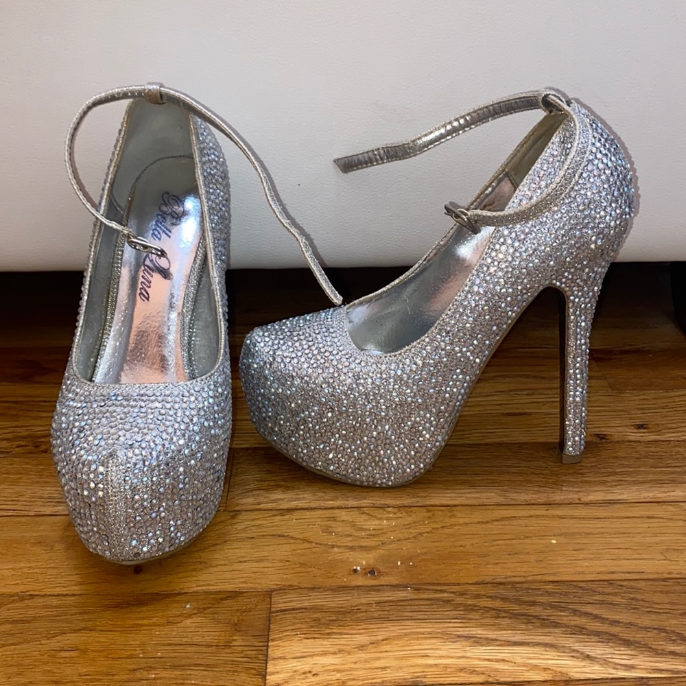 Bella Luna Silver Rhinestone Heels Size 6